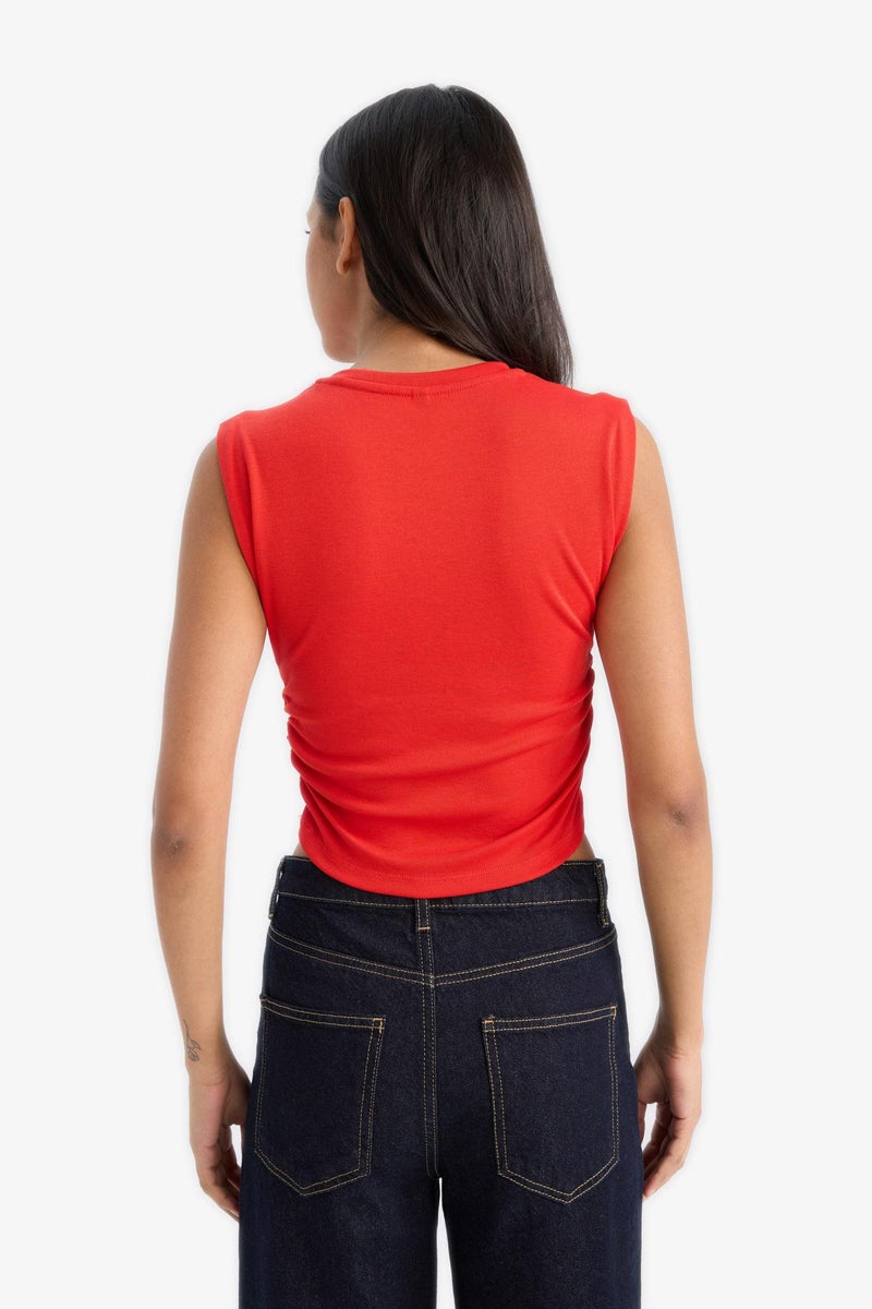 DeFacto Red Woman Slim Fit Ribana Crew Neck Tank Top Casual - Image 5